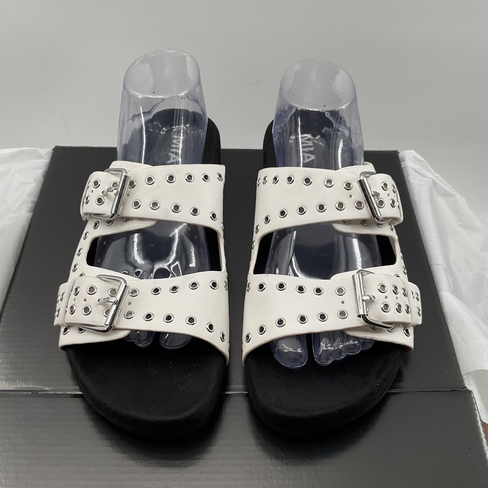 MIA Brooklyn White Grommet Double Strap Slide Sandals GS1488518 Womens 9.5 M